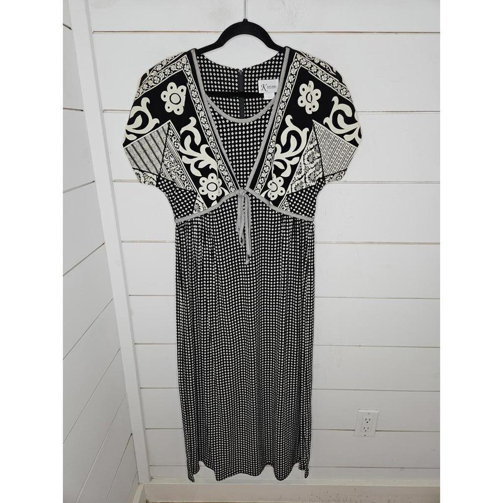 Vintage 90s K Studio Size 10 black & off white maxi dress. Modest.